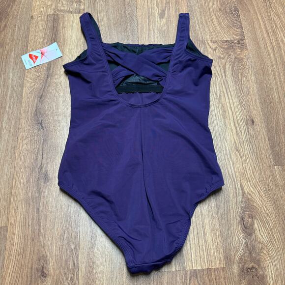 Lands End Womens Dark Purple One Piece Swim Suit Underwire Size 8P Petite NEW - Picture 2 of 8